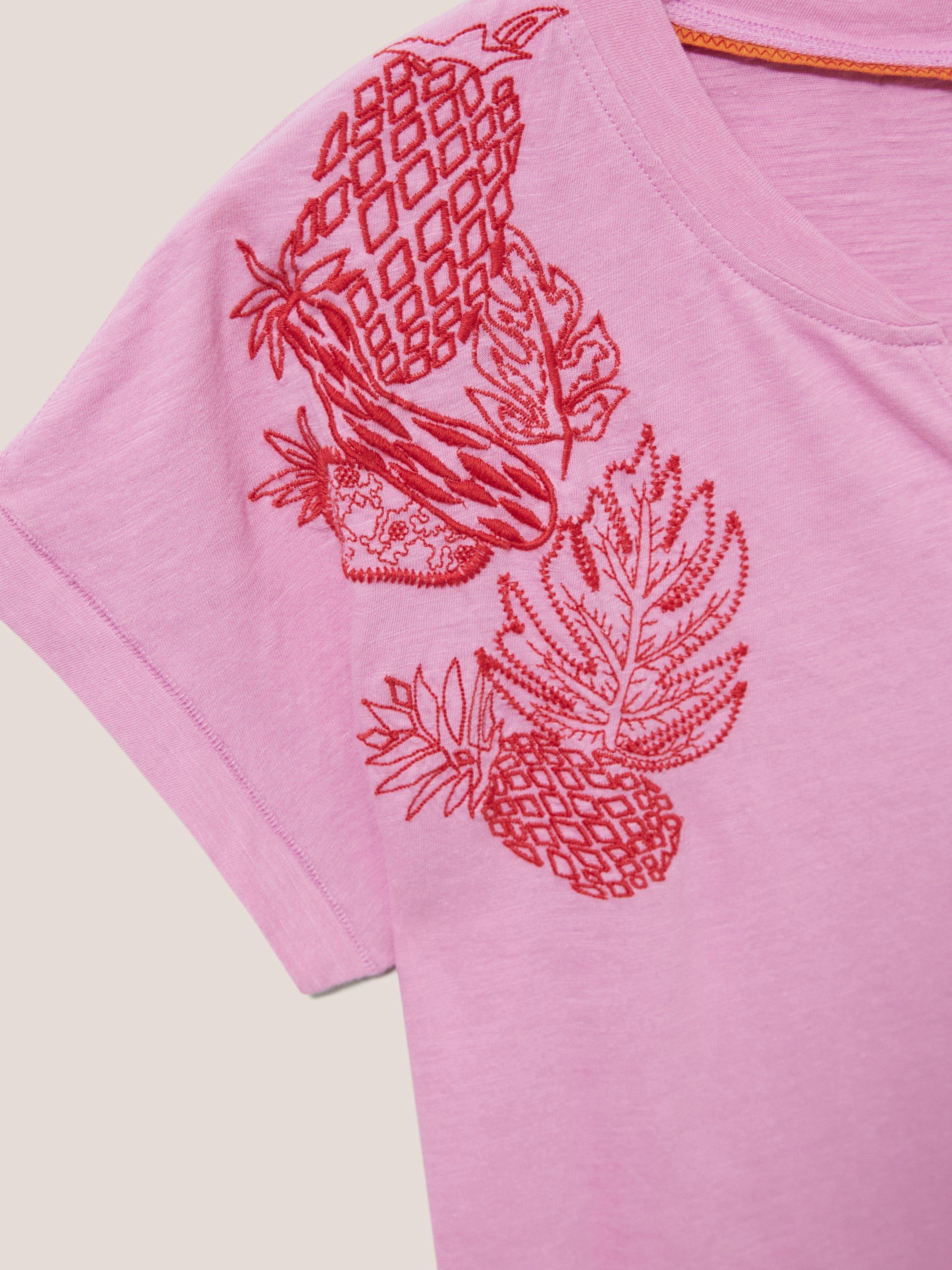 Nelly Organic Cotton Embroidered Tee in PINK MLT - FLAT DETAIL