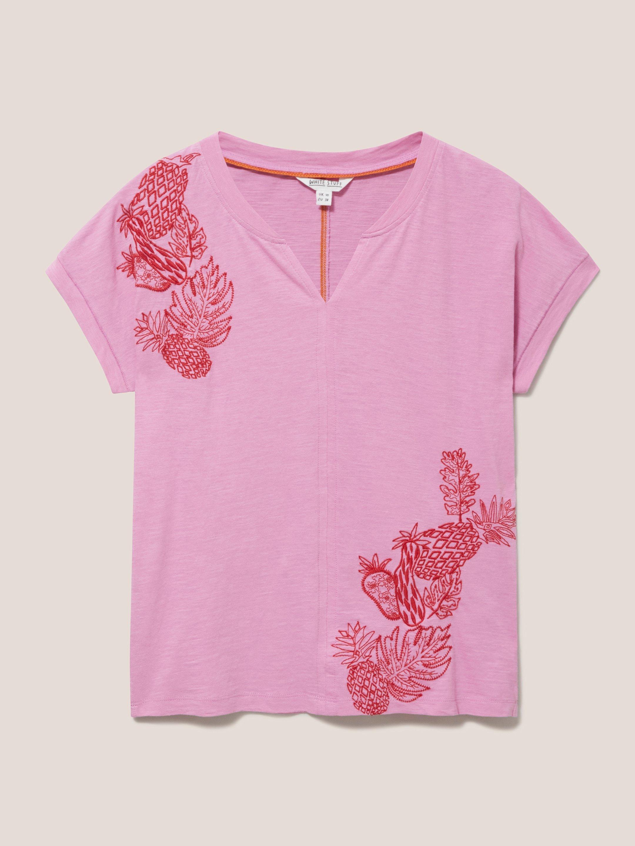 Nelly Organic Cotton Embroidered Tee in PINK MLT - FLAT FRONT