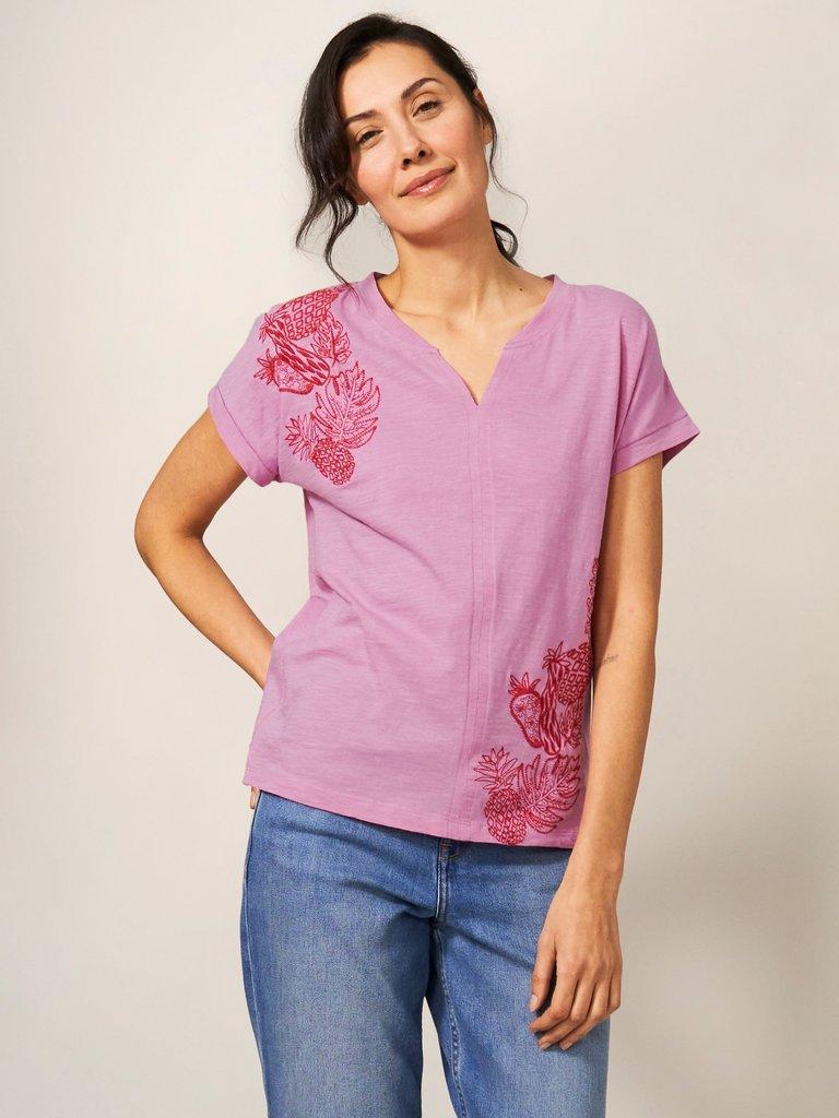 Nelly Organic Cotton Embroidered Tee in PINK MLT - LIFESTYLE