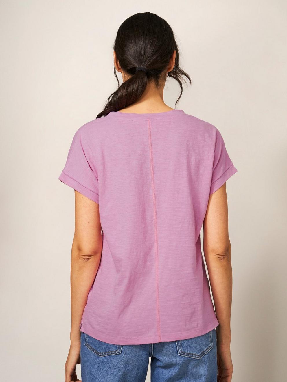 Nelly Organic Cotton Embroidered Tee in PINK MLT - MODEL BACK