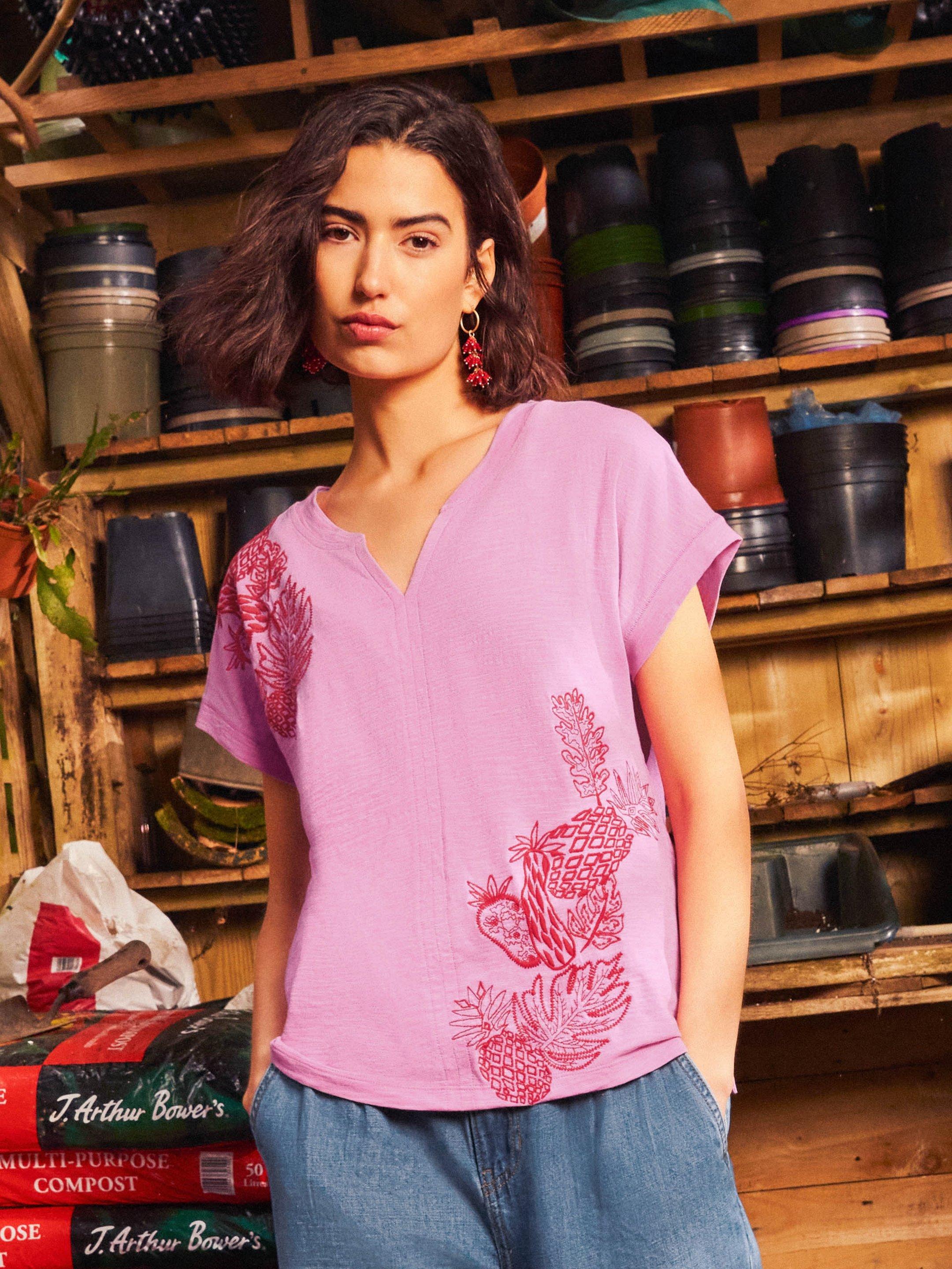 Nelly Organic Cotton Embroidered Tee in PINK MLT - MIXED