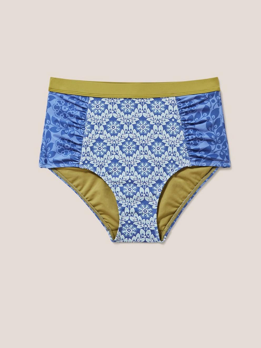 Beth High Waist Bikini Bottom in BLUE MLT - FLAT FRONT