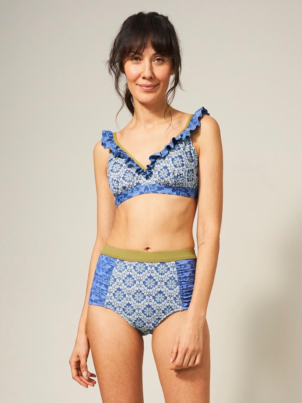 Beth High Waist Bikini Bottom in BLUE MLT - LIFESTYLE