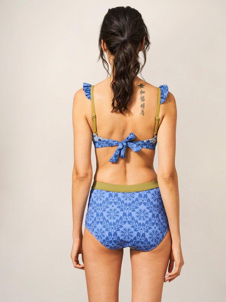 Beth High Waist Bikini Bottom in BLUE MLT - MODEL BACK