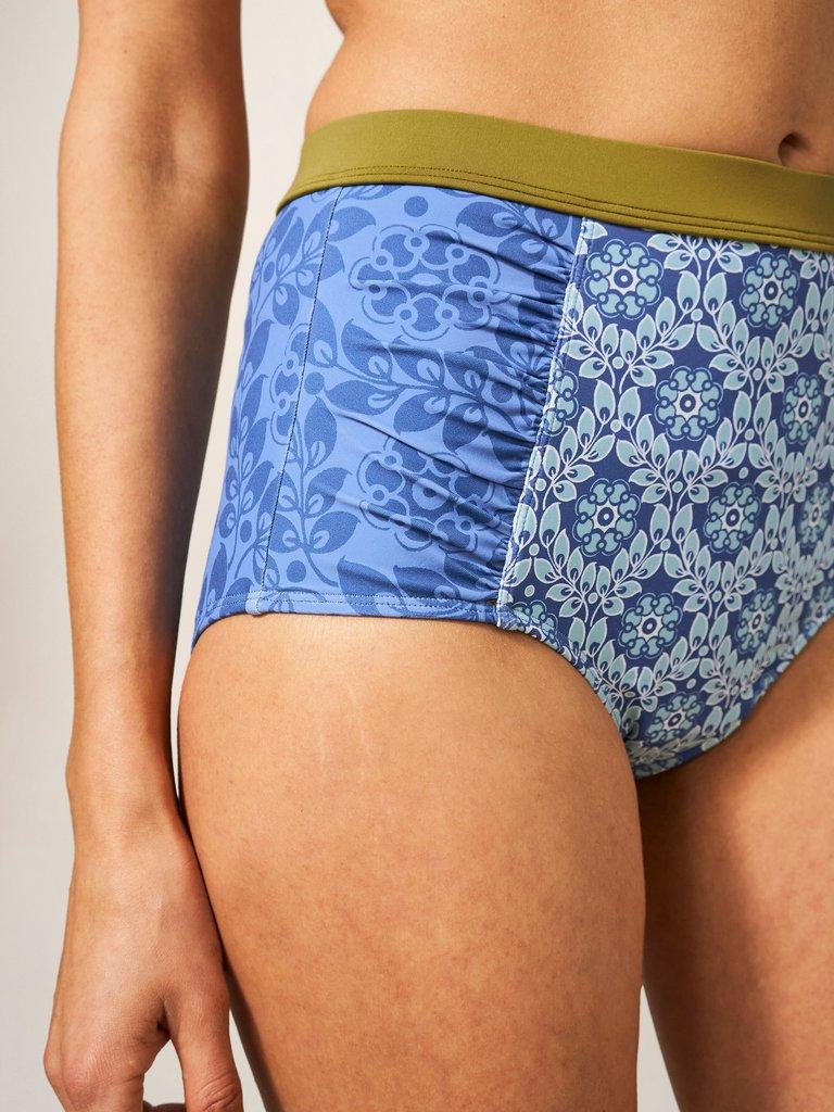 Beth High Waist Bikini Bottom in BLUE MLT - MODEL DETAIL