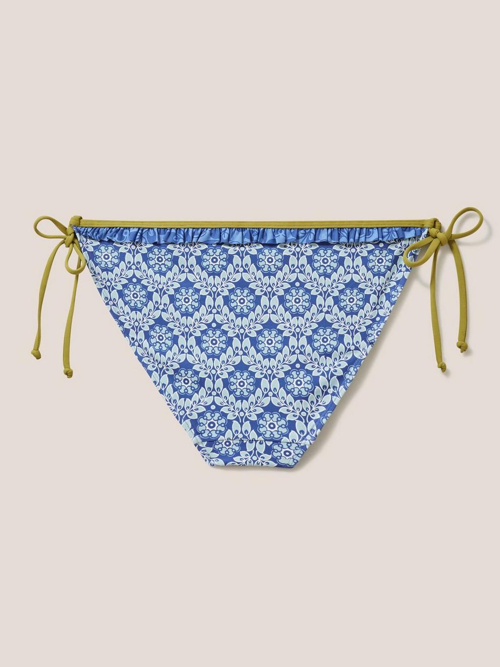 Beth Tie Side Bikini Bottom in BLUE MLT - FLAT BACK