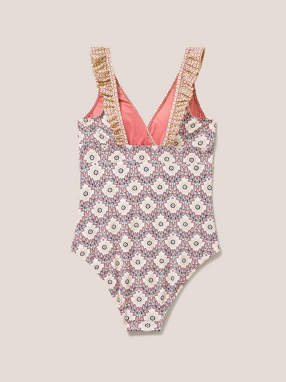 Beth High Leg Swimsuit in PINK MLT - FLAT BACK