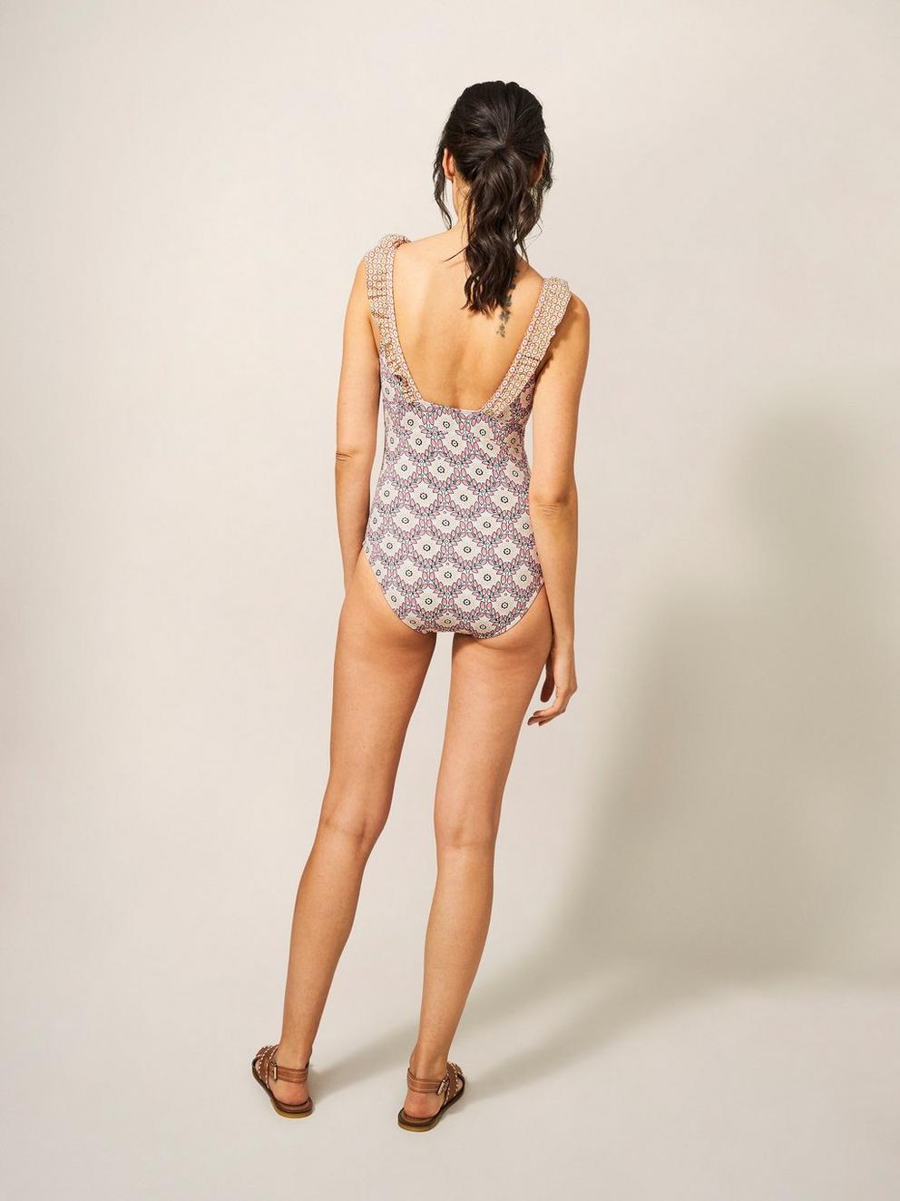 Beth High Leg Swimsuit in PINK MLT - MODEL BACK