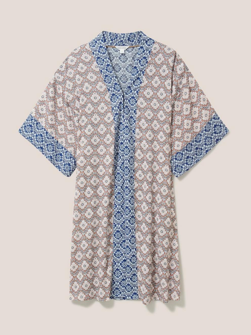 Coastal Printed Kimono in BLUE MLT - FLAT FRONT