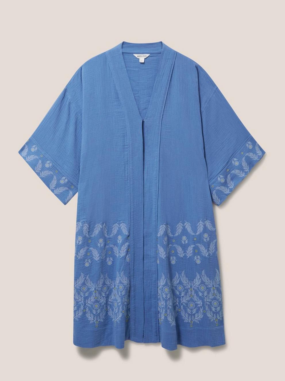Kaylee Embroidered Kimono in MID BLUE - FLAT FRONT