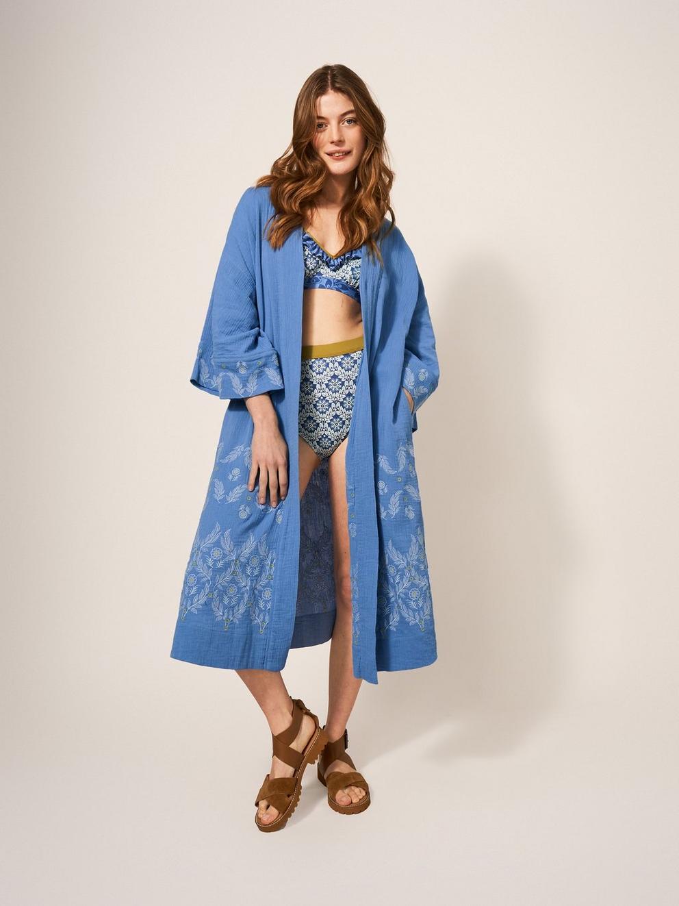 Kaylee Embroidered Kimono in MID BLUE - LIFESTYLE