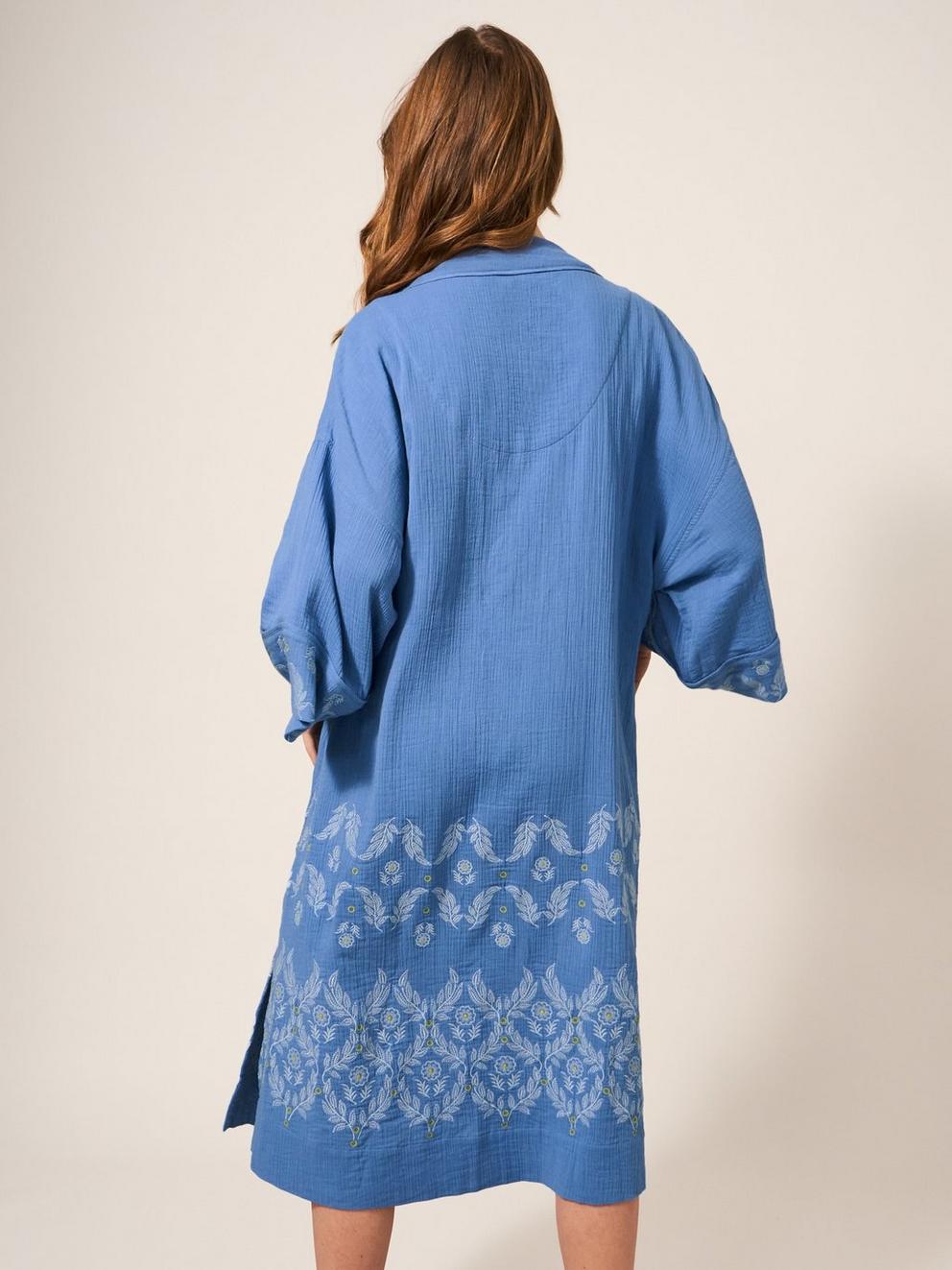 Kaylee Embroidered Kimono in MID BLUE - MODEL BACK