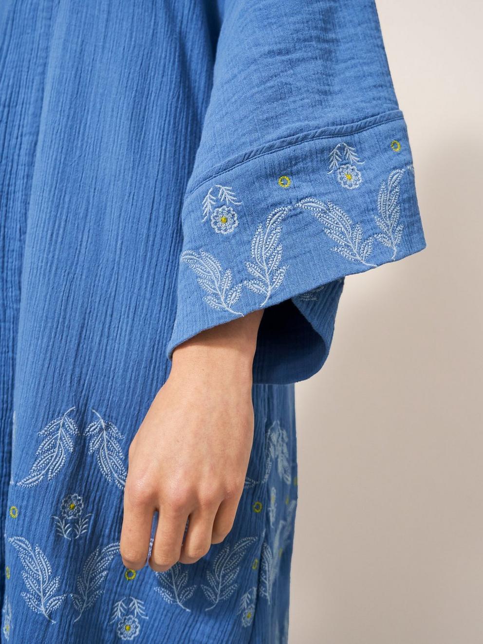 Kaylee Embroidered Kimono in MID BLUE - MODEL DETAIL