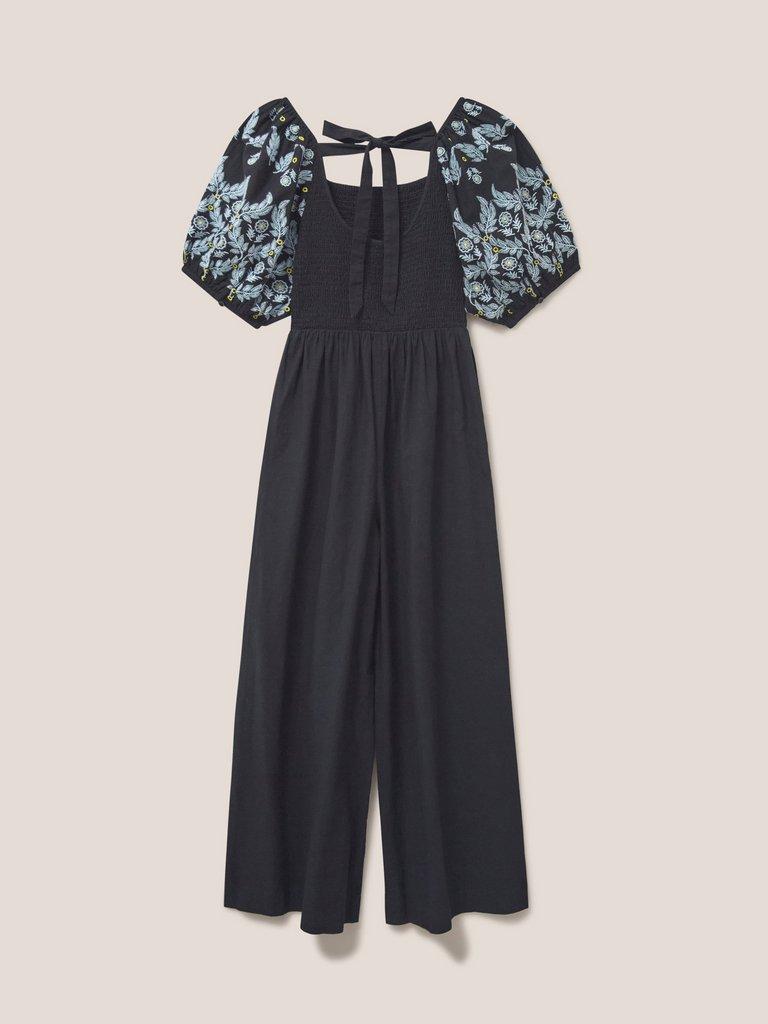 Reese Jumpsuit Embroidered in PURE BLK - FLAT BACK