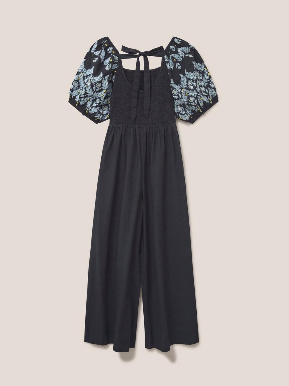 Reese Jumpsuit Embroidered in PURE BLK - FLAT BACK