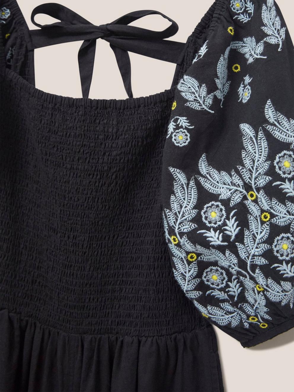 Reese Jumpsuit Embroidered in PURE BLK - FLAT DETAIL