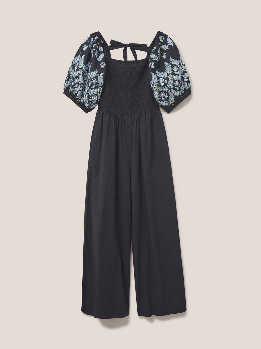 Reese Jumpsuit Embroidered in PURE BLK - FLAT FRONT