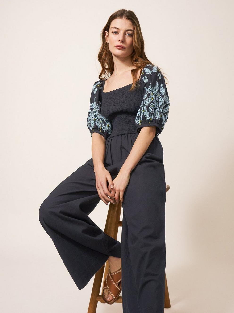 Reese Jumpsuit Embroidered in PURE BLK - LIFESTYLE