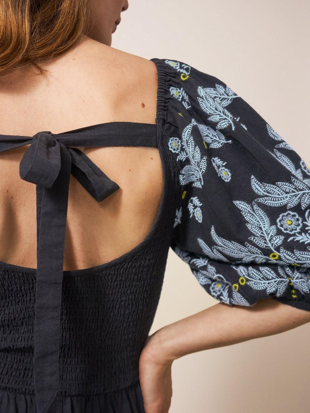 Reese Jumpsuit Embroidered in PURE BLK - MODEL DETAIL
