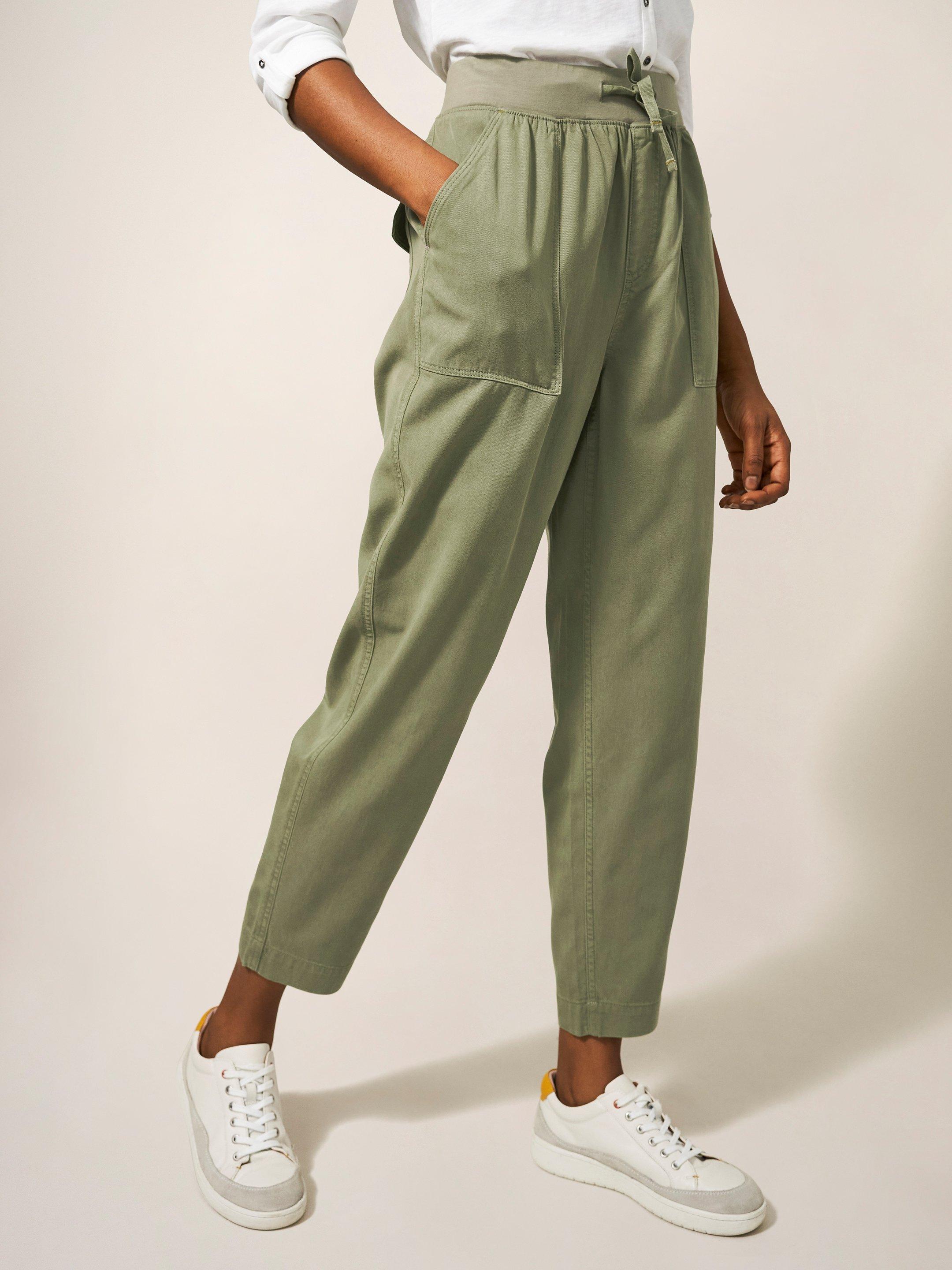 Frederika Trouser in MID GREEN - MODEL FRONT