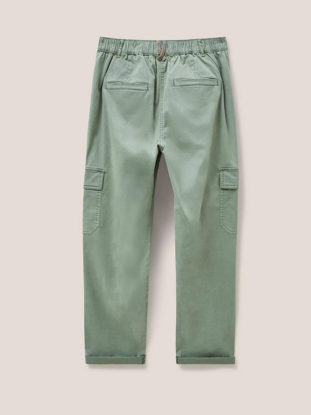 Everleigh Cargo Cropped Trouser in MID GREEN - FLAT BACK