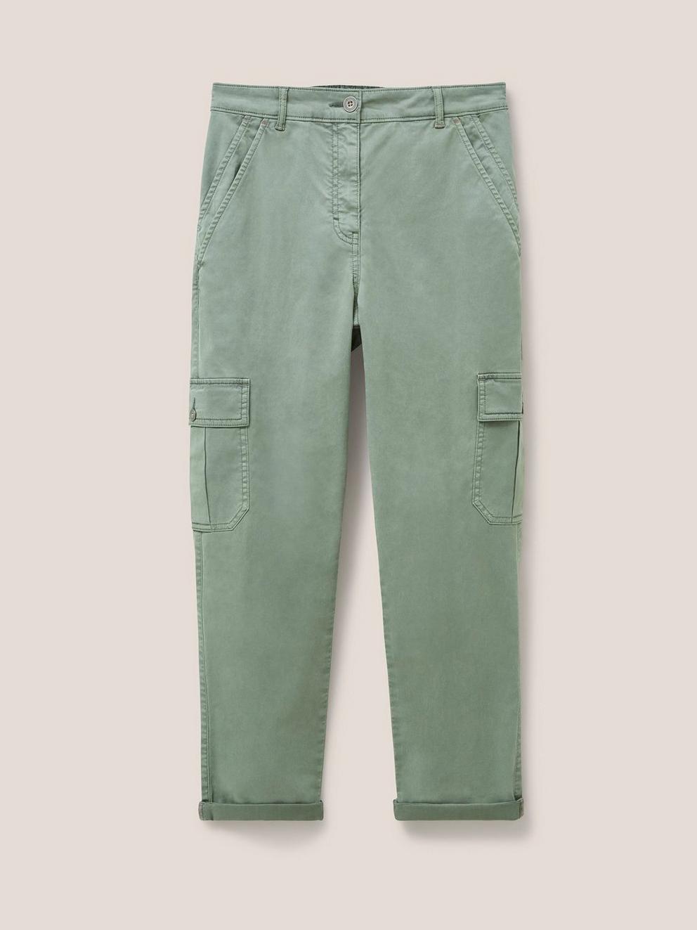 Everleigh Cargo Cropped Trouser in MID GREEN - FLAT FRONT