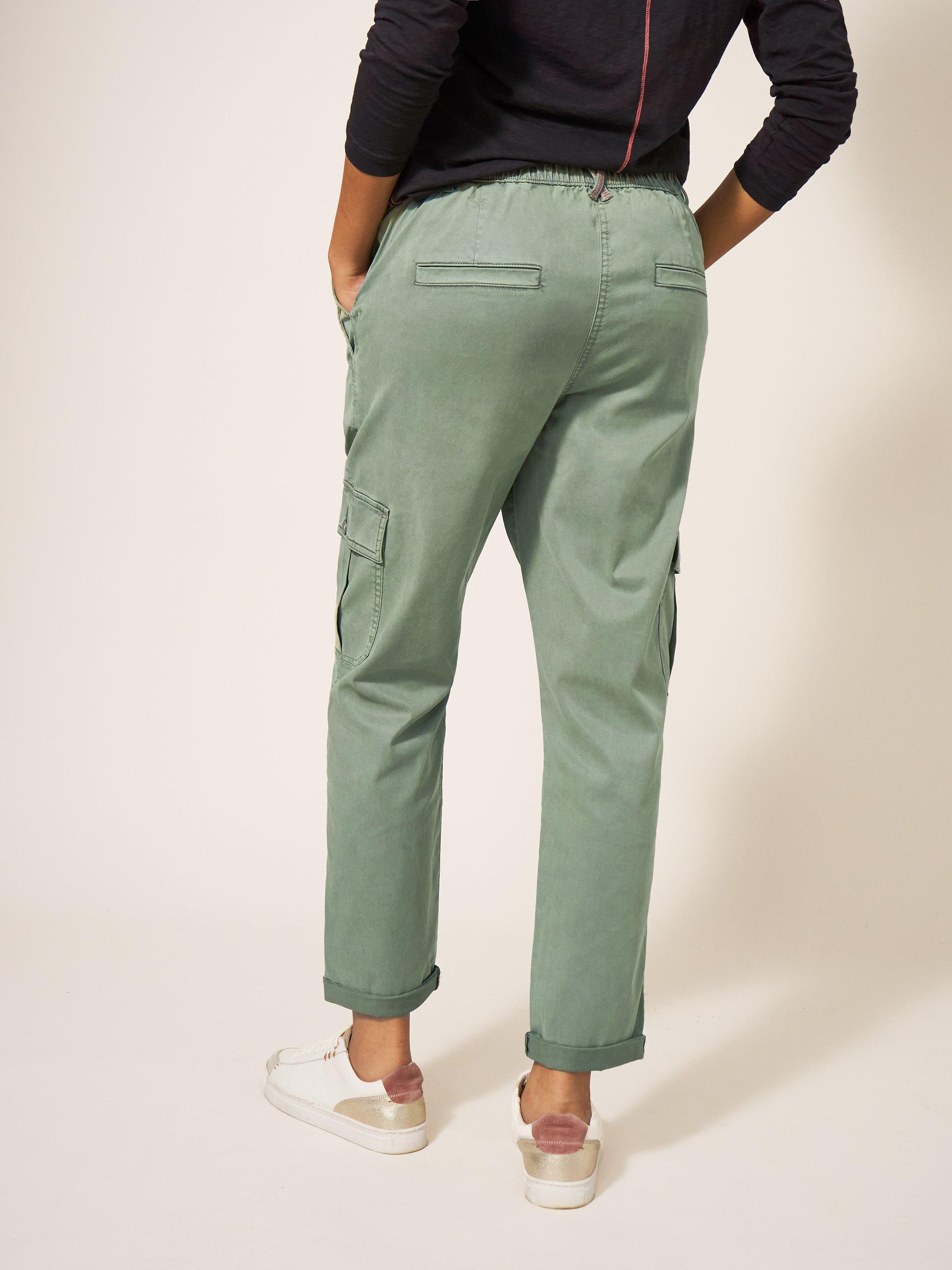 Everleigh Cargo Trouser in MID GREEN - MODEL BACK