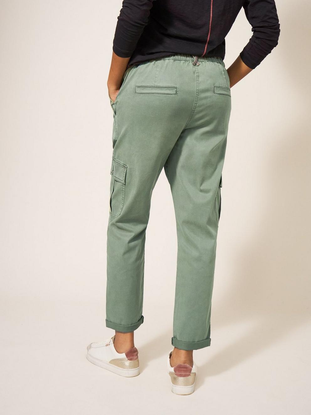 Everleigh Cargo Cropped Trouser in MID GREEN - MODEL BACK