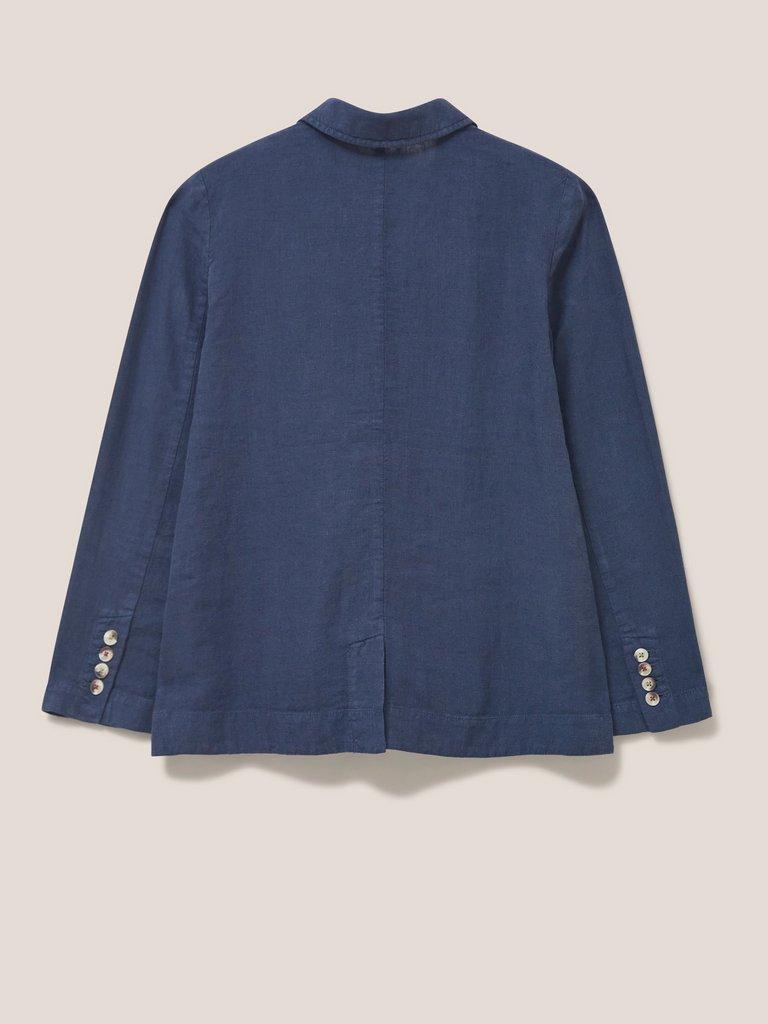 Scarlett Linen Blend Blazer in DARK NAVY - FLAT BACK