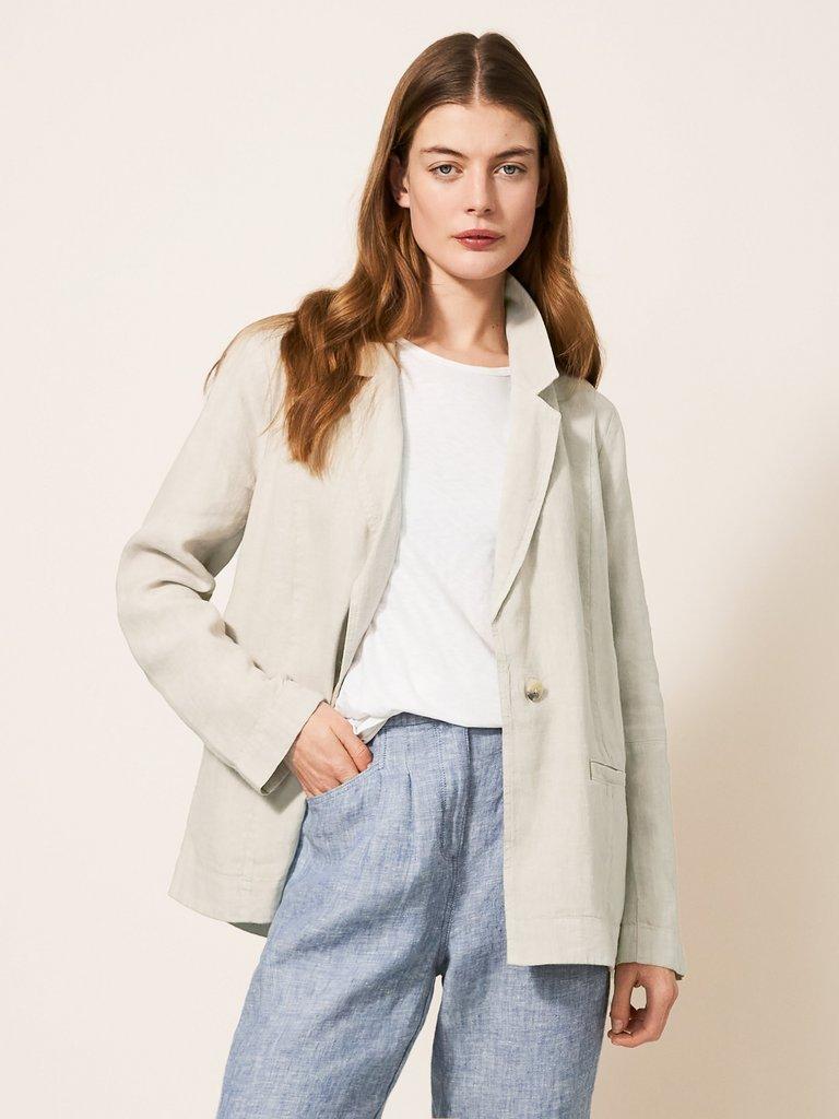 Linen blend blazer womens best sale