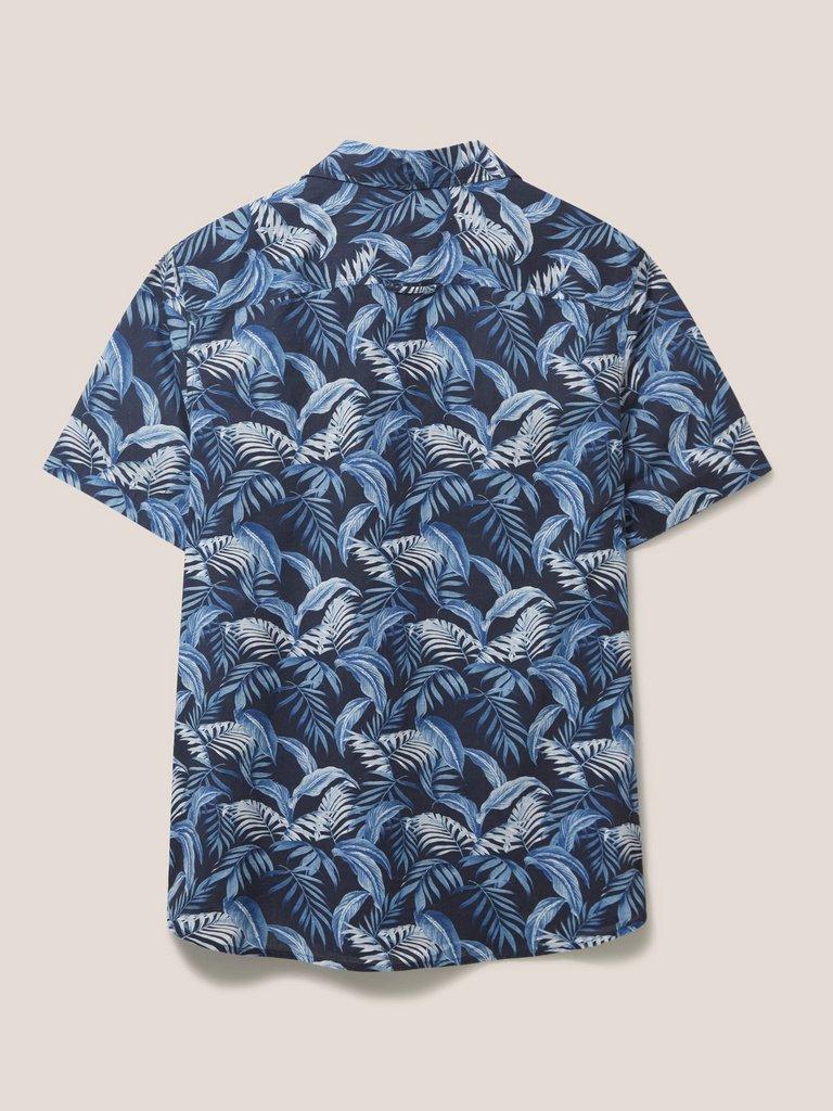Palm Leaf Printed SS Shirt in DARK NAVY - FLAT BACK