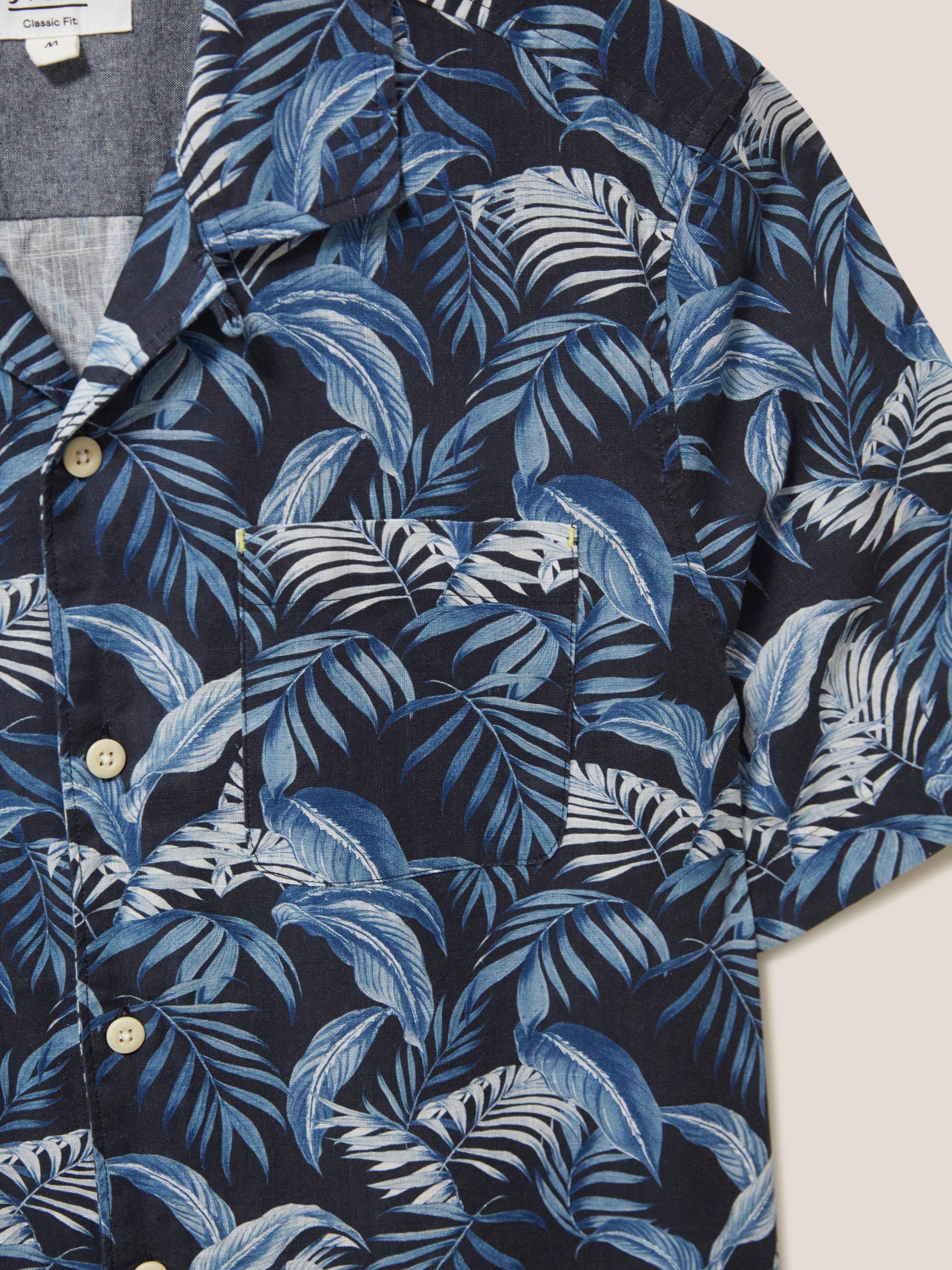 Palm Leaf Printed SS Shirt in DARK NAVY - FLAT DETAIL