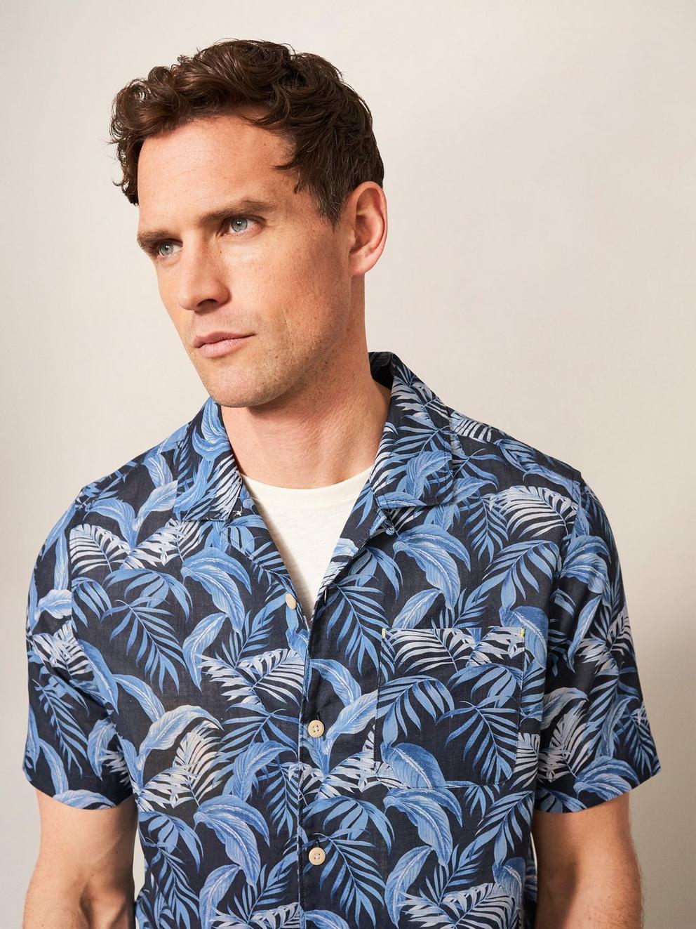 Palm Leaf Printed SS Shirt in DARK NAVY - LIFESTYLE