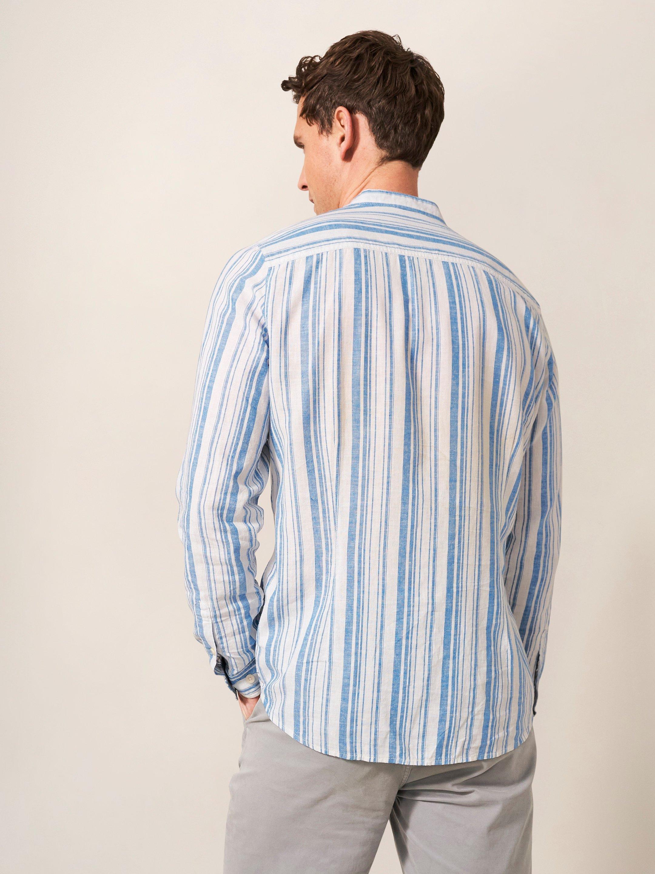 Grandad Striped Slim Fit Shirt in NAT MLT - MODEL BACK