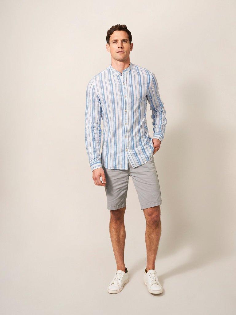 Grandad Striped Slim Fit Shirt in NAT MLT - MODEL FRONT