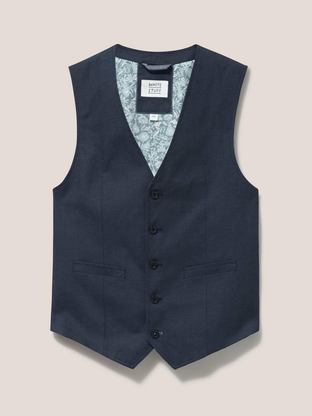 Abbot Linen Regular Fit Waistcoat in FR NAVY - FLAT FRONT