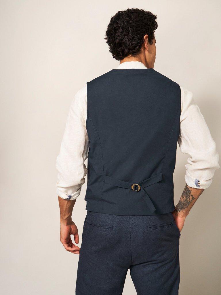 Abbot Linen Regular Fit Waistcoat in FR NAVY - MODEL BACK