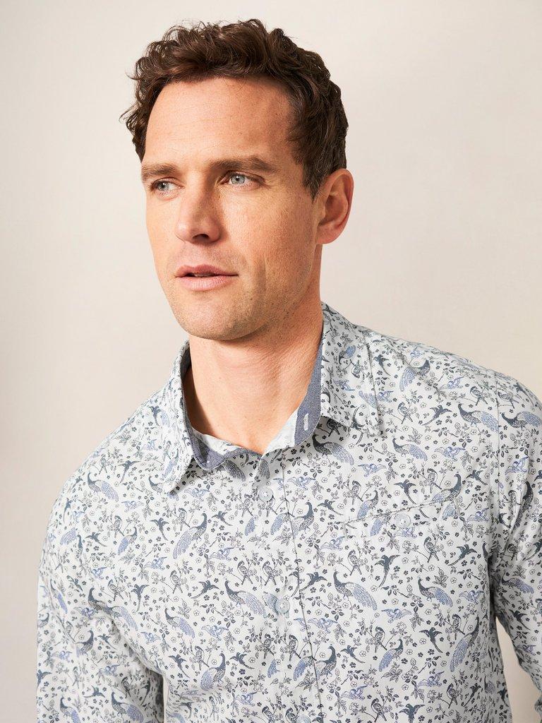 Peacock Printed Slim Fit Shirt in NAT WHITE - FLAT DETAIL