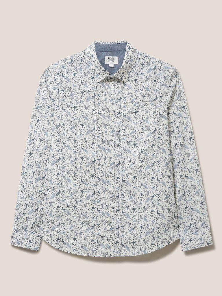 Peacock Printed Slim Fit Shirt in NAT WHITE - FLAT FRONT