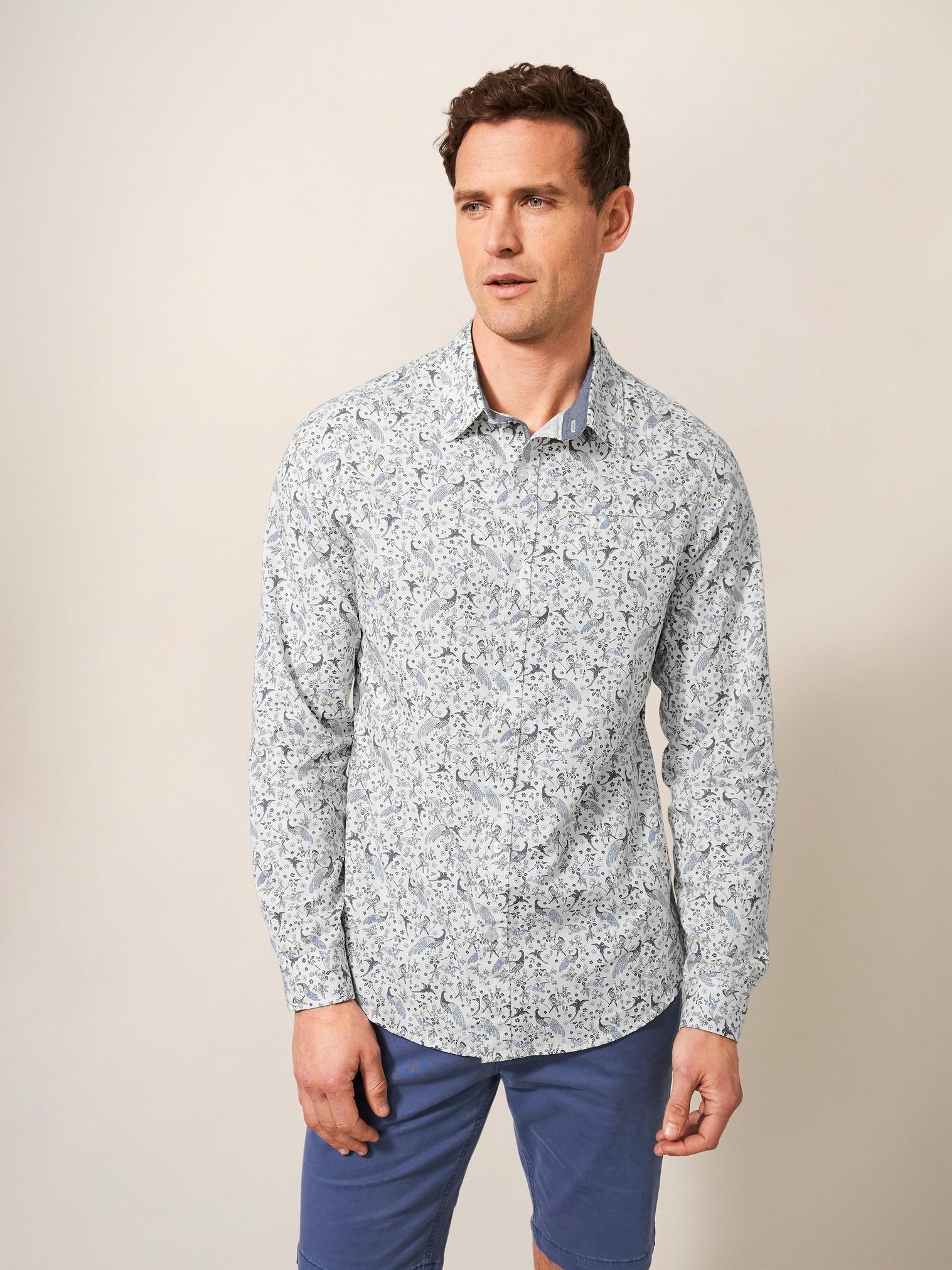 Peacock Printed Slim Fit Shirt in NATURAL WHITE | White Stuff