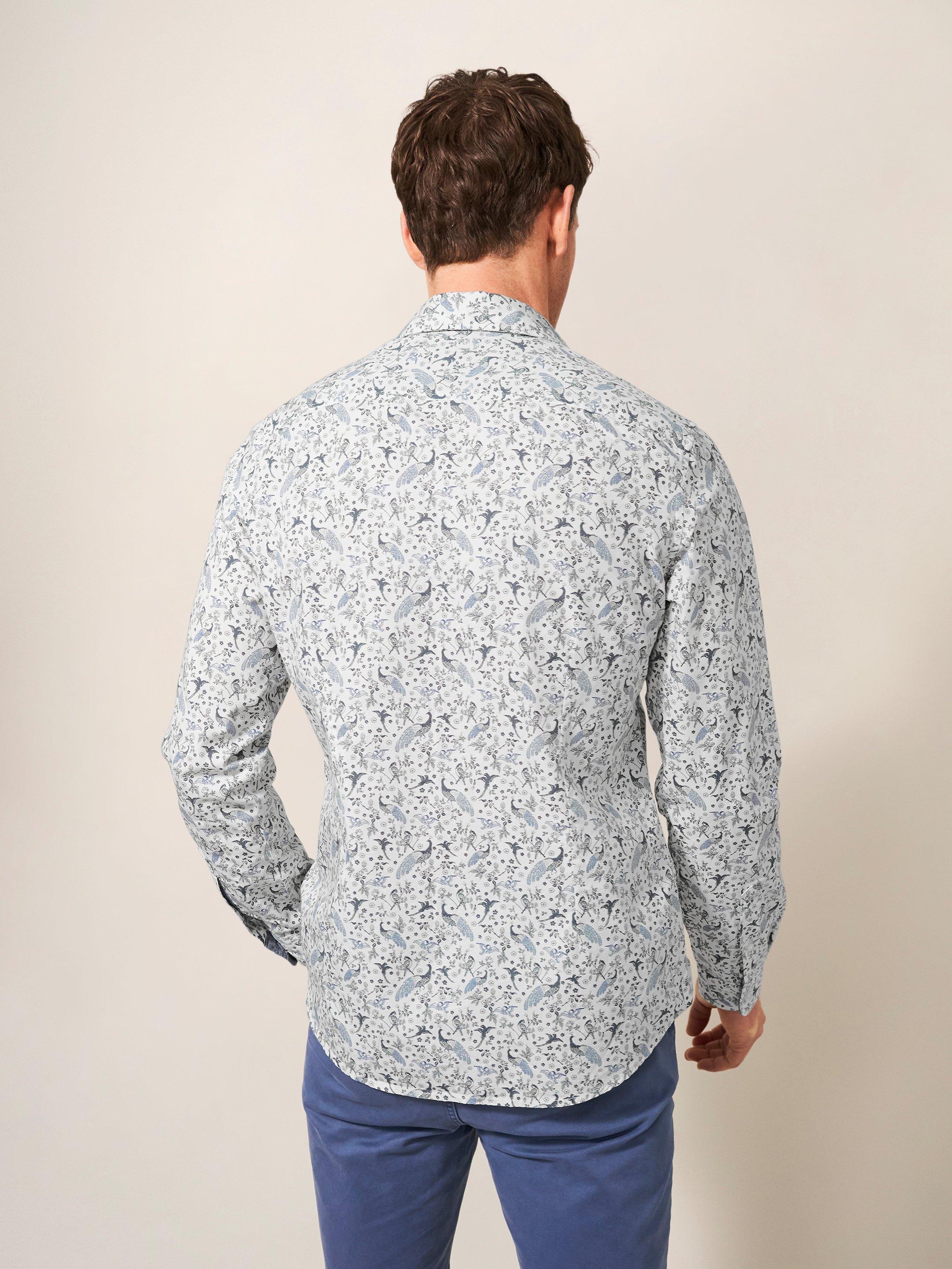 Peacock Printed Slim Fit Shirt in NAT WHITE - MODEL BACK