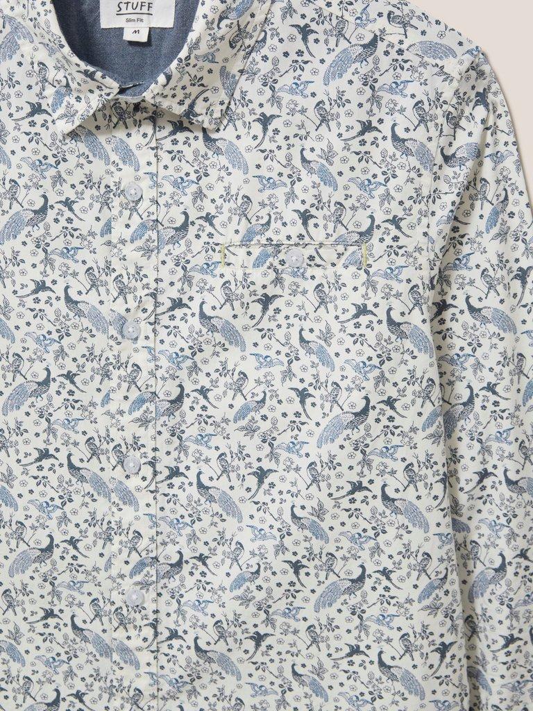 Peacock Printed Slim Fit Shirt in NAT WHITE - MODEL DETAIL