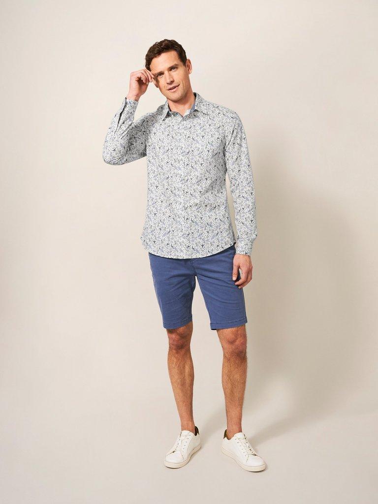 Peacock Printed Slim Fit Shirt in NAT WHITE - MODEL FRONT