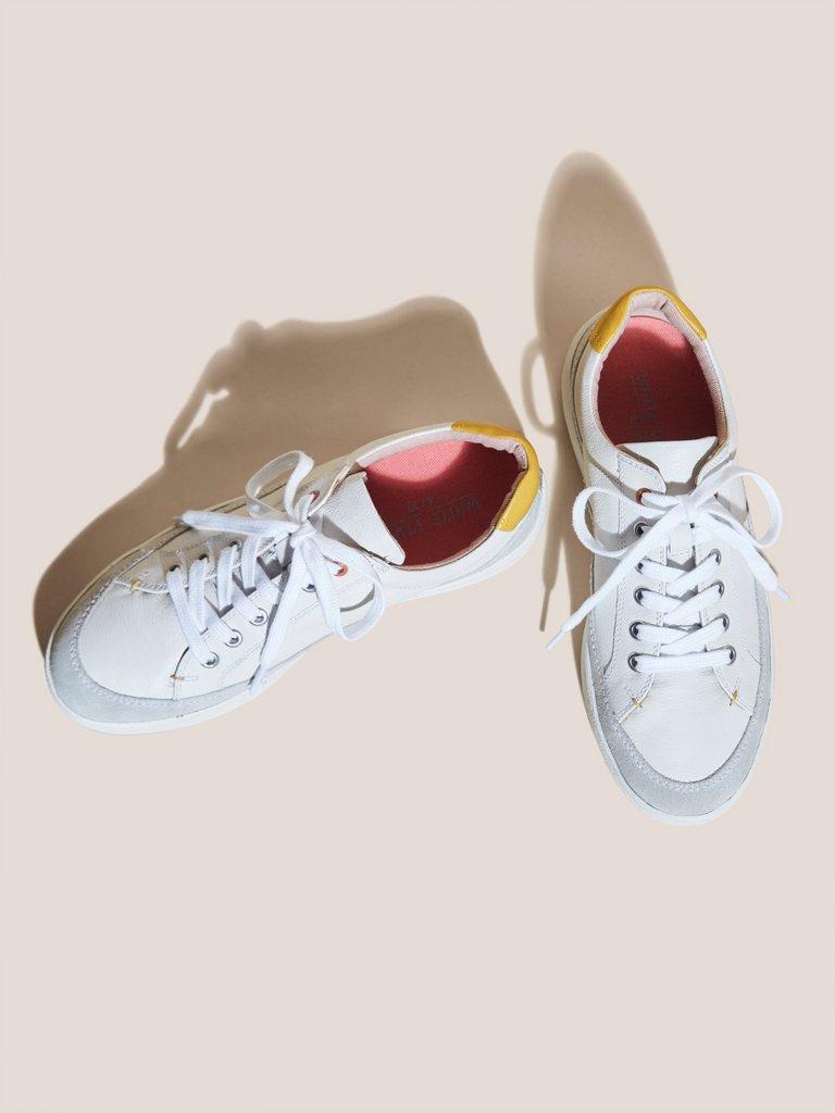 Tula Leather Lace Up Trainer in WHITE MLT - MODEL DETAIL