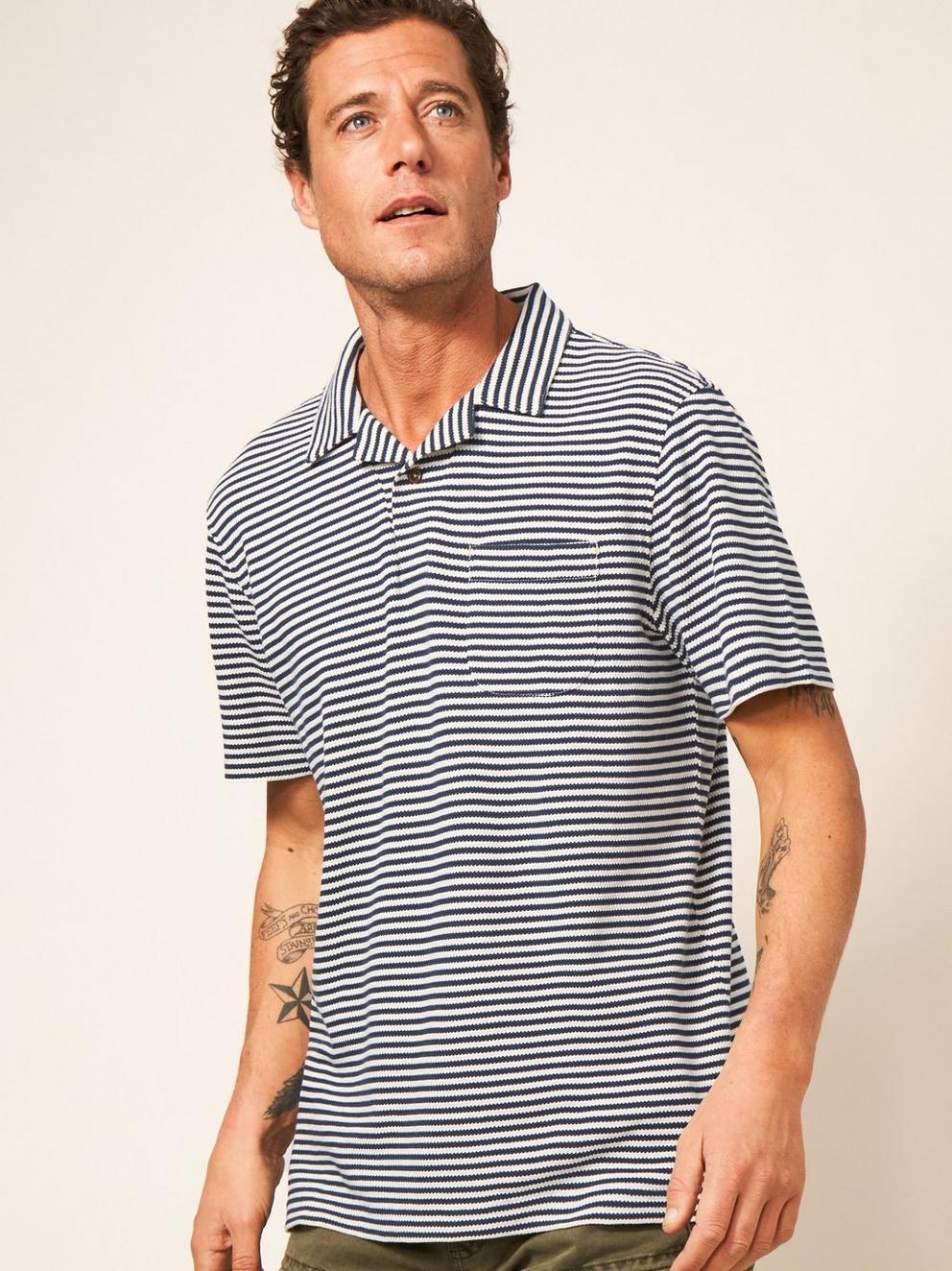 Revere Stripe Polo in DARK NAVY - LIFESTYLE