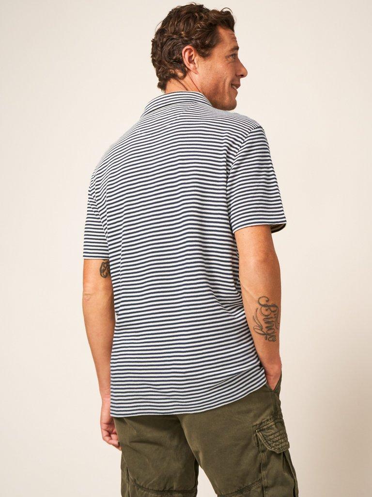 Revere Stripe Polo in DARK NAVY - MODEL BACK