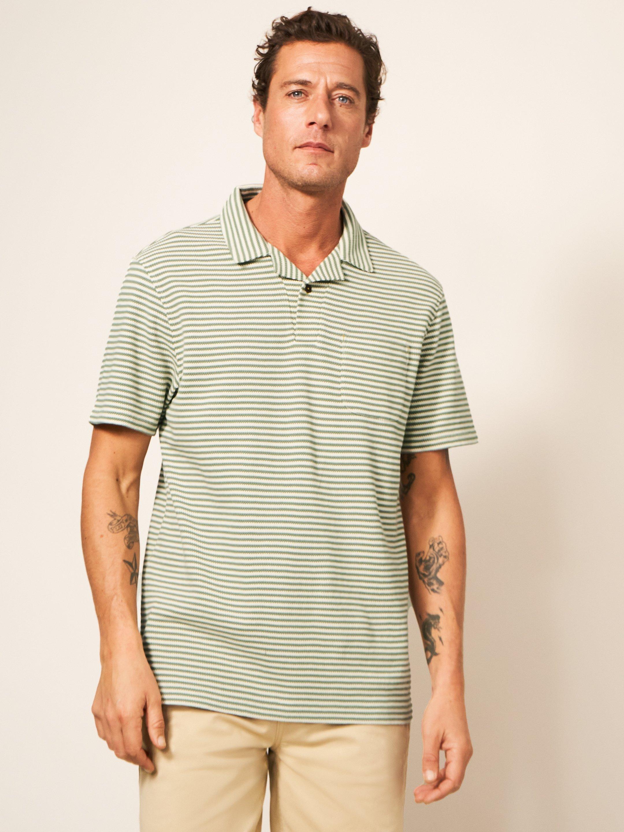 Mens green 2025 striped polo shirt