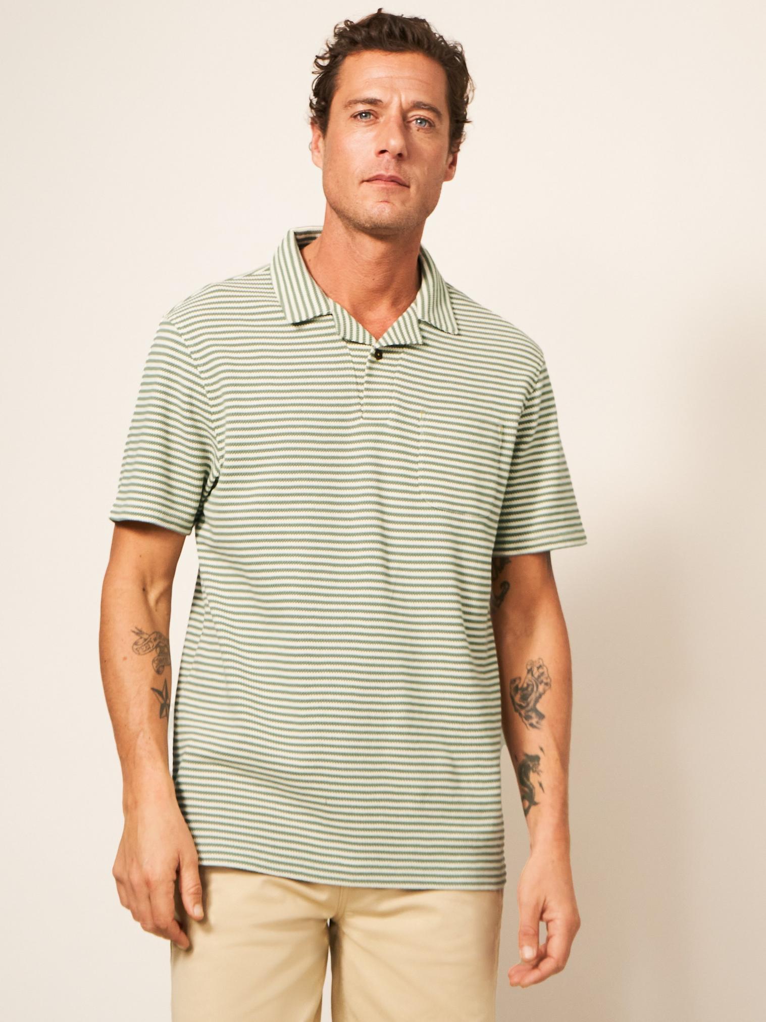 Green and white hooped polo clearance shirt