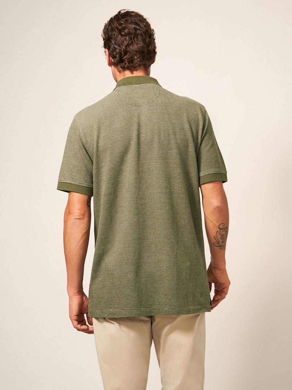 Micro Dot Polo in KHAKI GRN - MODEL BACK