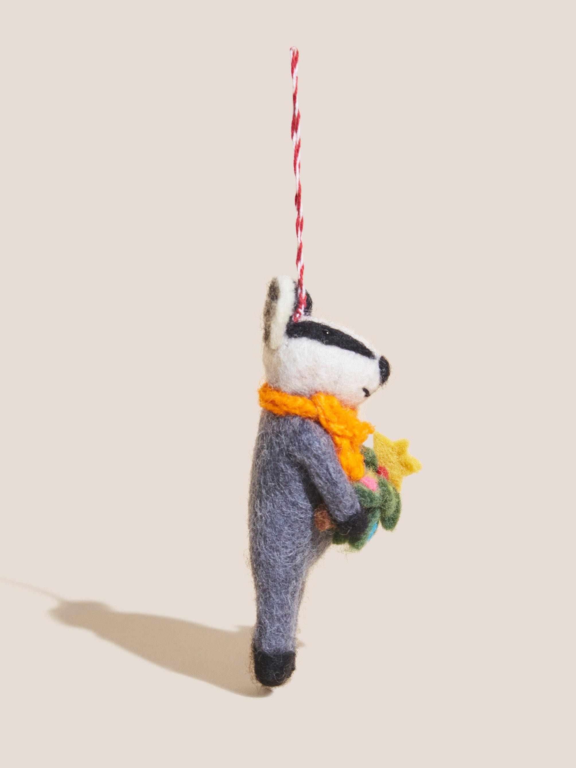 Festive Badger Decoration in GREY MLT - FLAT DETAIL